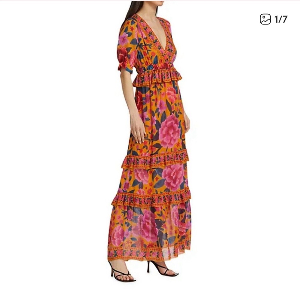 Farm Rio Dream Floral Tiered Maxi Dress XL EUC
